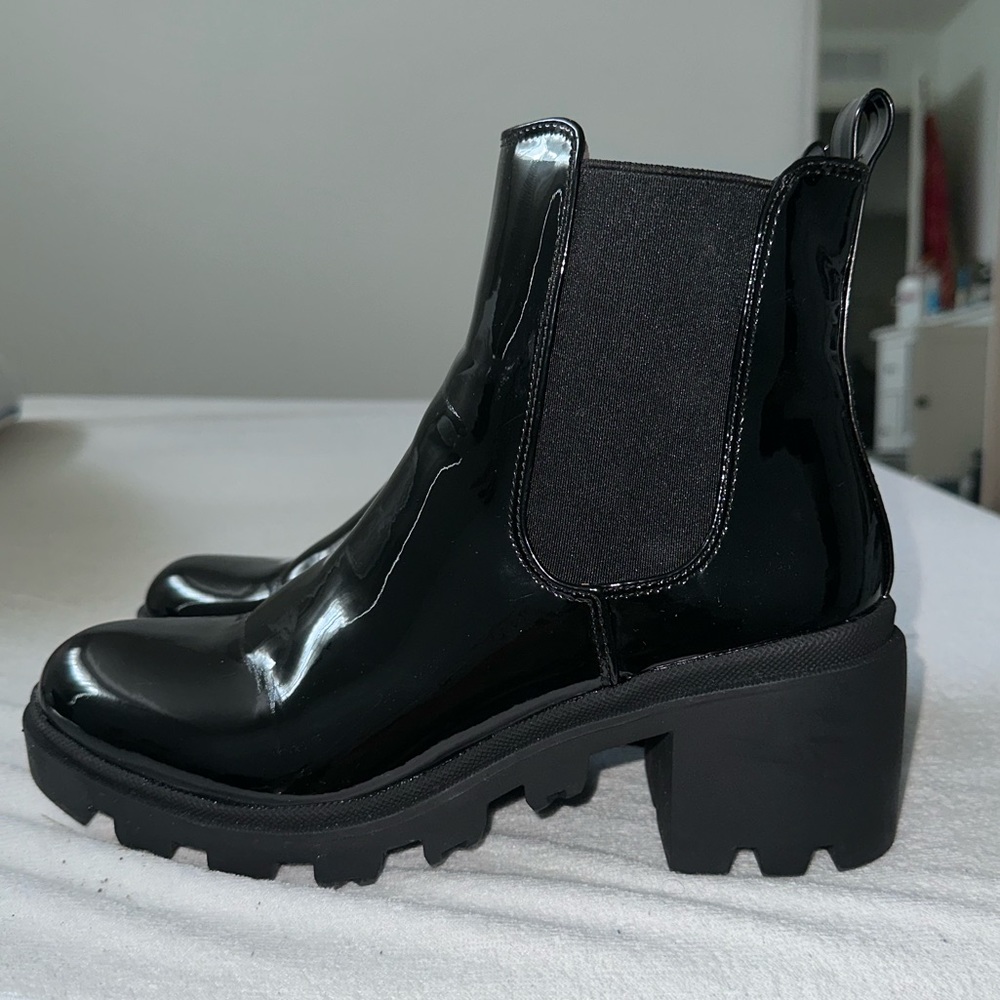 Black Faux Leather Heel Booties